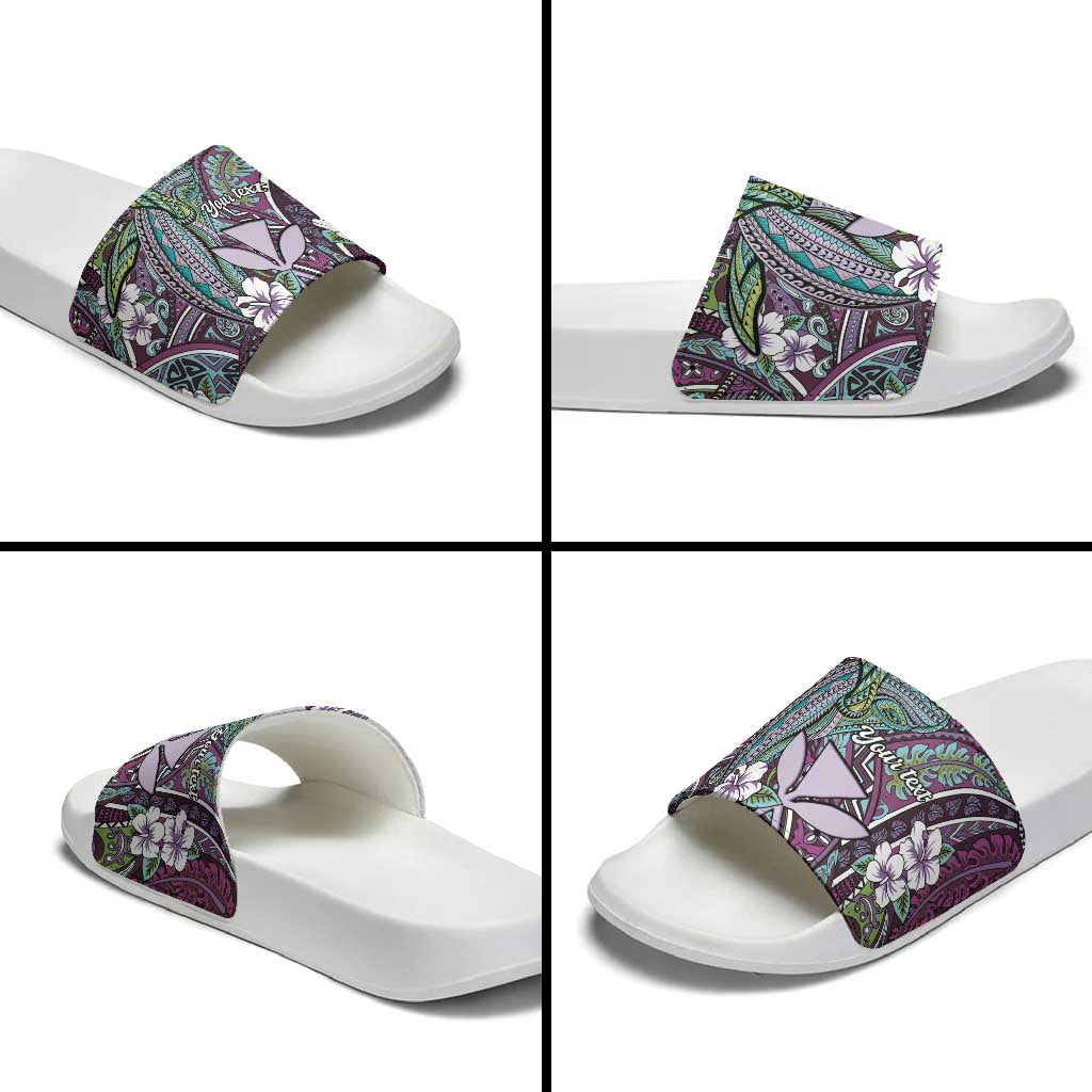 Personalised Hawaii Tribal Humpback Whale Slide Sandals Poni Hibiscus Seamless Pattern LT9 - Polynesian Pride