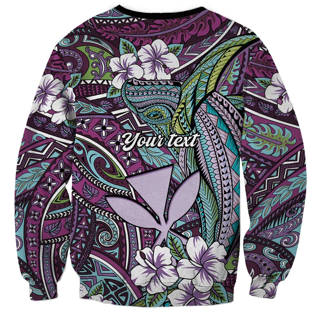 Personalised Hawaii Tribal Humpback Whale Sweatshirt Poni Hibiscus Seamless Pattern LT9 - Polynesian Pride