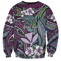 Personalised Hawaii Tribal Humpback Whale Sweatshirt Poni Hibiscus Seamless Pattern LT9 - Polynesian Pride