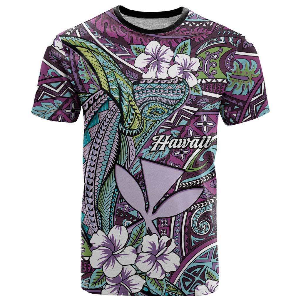 Personalised Hawaii Tribal Humpback Whale T Shirt Poni Hibiscus Seamless Pattern LT9 Purple - Polynesian Pride