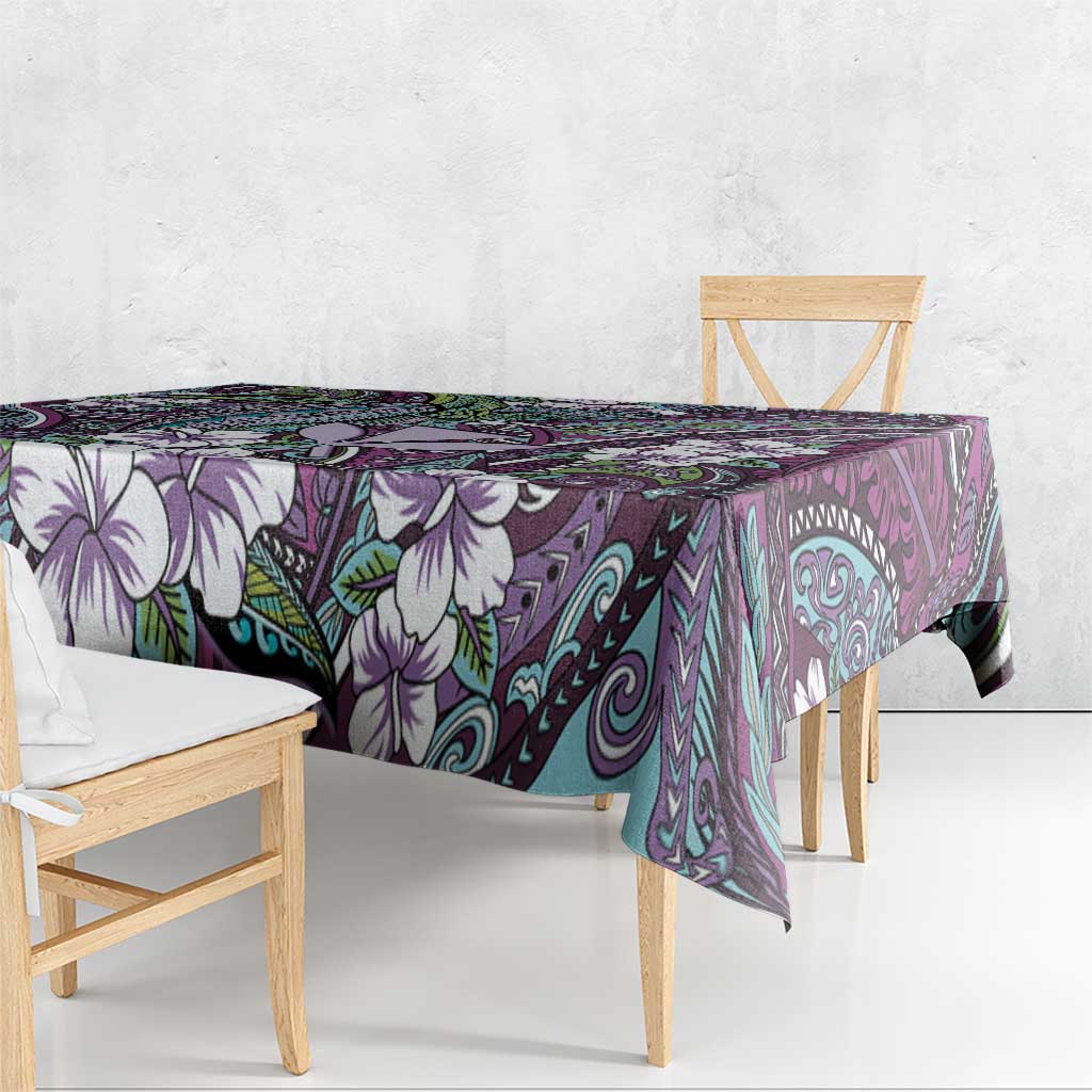 Personalised Hawaii Tribal Humpback Whale Tablecloth Poni Hibiscus Seamless Pattern LT9 - Polynesian Pride
