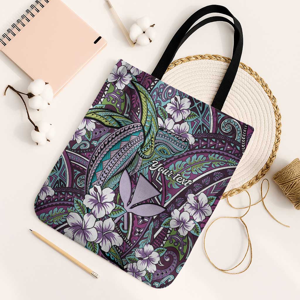 Personalised Hawaii Tribal Humpback Whale Tote Bag Poni Hibiscus Seamless Pattern LT9 Black Strap One Size Purple - Polynesian Pride