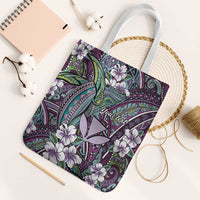 Personalised Hawaii Tribal Humpback Whale Tote Bag Poni Hibiscus Seamless Pattern LT9 White Strap One Size Purple - Polynesian Pride