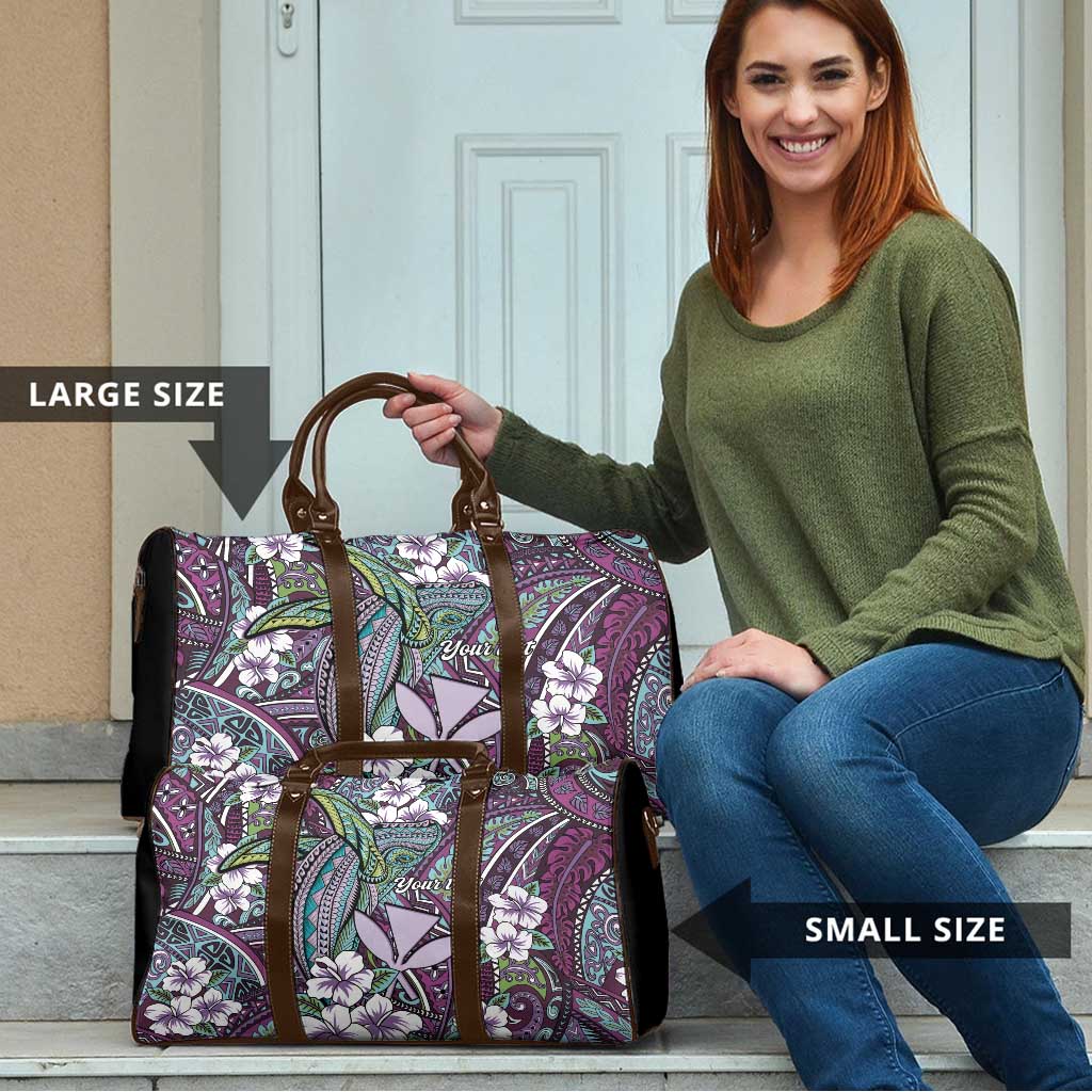 Personalised Hawaii Tribal Humpback Whale Travel Bag Poni Hibiscus Seamless Pattern LT9 - Polynesian Pride