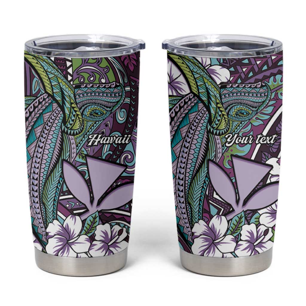 Personalised Hawaii Tribal Humpback Whale Tumbler Cup Poni Hibiscus Seamless Pattern LT9 Purple - Polynesian Pride