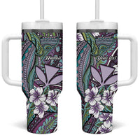 Personalised Hawaii Tribal Humpback Whale Tumbler With Handle Poni Hibiscus Seamless Pattern LT9 One Size: 40 oz Purple - Polynesian Pride