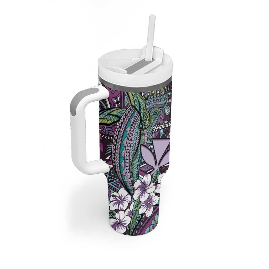 Personalised Hawaii Tribal Humpback Whale Tumbler With Handle Poni Hibiscus Seamless Pattern LT9 - Polynesian Pride