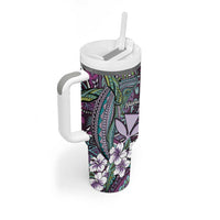 Personalised Hawaii Tribal Humpback Whale Tumbler With Handle Poni Hibiscus Seamless Pattern LT9 - Polynesian Pride