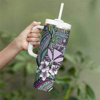 Personalised Hawaii Tribal Humpback Whale Tumbler With Handle Poni Hibiscus Seamless Pattern LT9 - Polynesian Pride