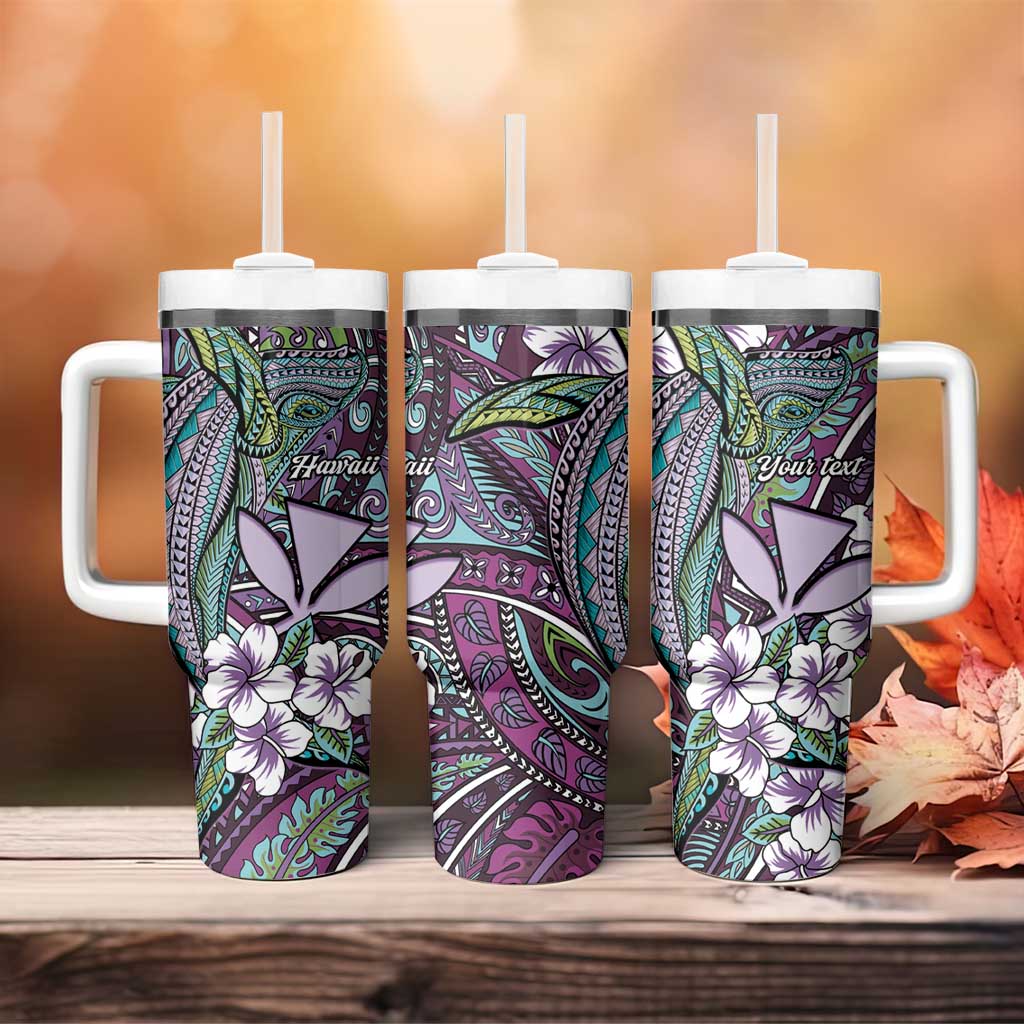 Personalised Hawaii Tribal Humpback Whale Tumbler With Handle Poni Hibiscus Seamless Pattern LT9 - Polynesian Pride