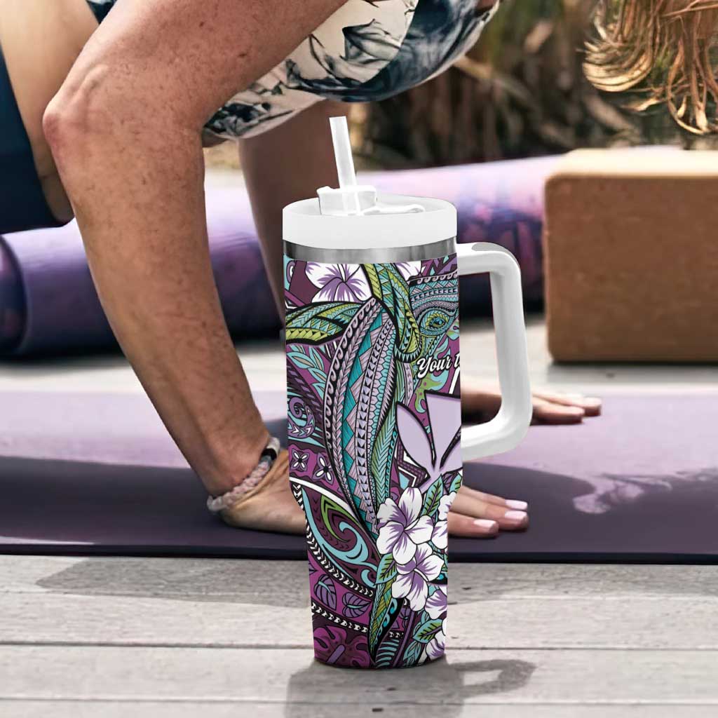 Personalised Hawaii Tribal Humpback Whale Tumbler With Handle Poni Hibiscus Seamless Pattern LT9 - Polynesian Pride