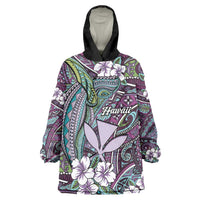 Personalised Hawaii Tribal Humpback Whale Wearable Blanket Hoodie Poni Hibiscus Seamless Pattern LT9 One Size Purple - Polynesian Pride