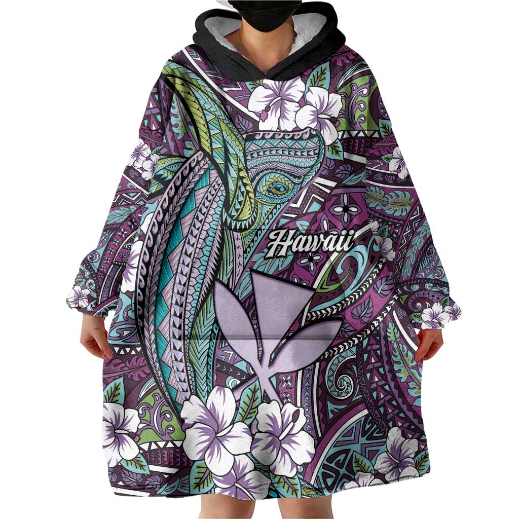 Personalised Hawaii Tribal Humpback Whale Wearable Blanket Hoodie Poni Hibiscus Seamless Pattern LT9 - Polynesian Pride