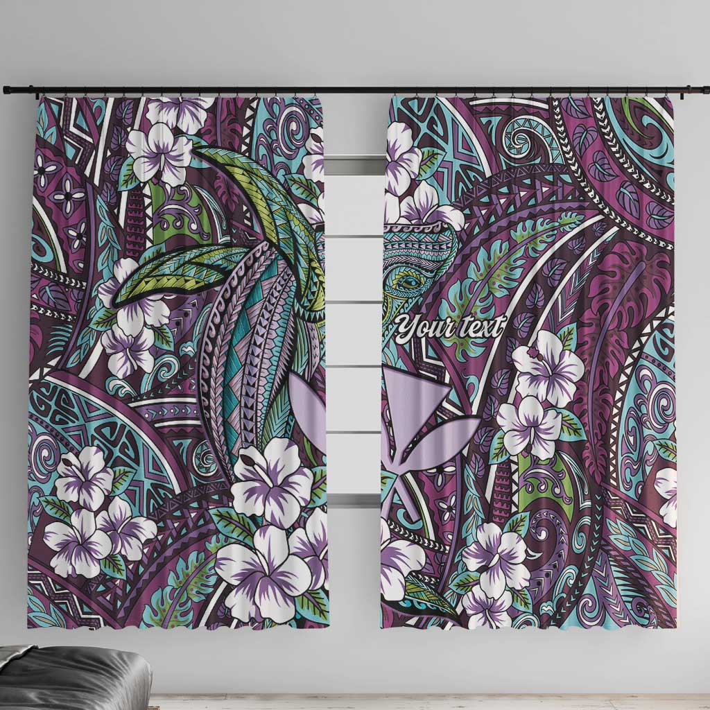 Personalised Hawaii Tribal Humpback Whale Window Curtain Poni Hibiscus Seamless Pattern LT9 With Hooks Purple - Polynesian Pride