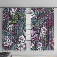 Personalised Hawaii Tribal Humpback Whale Window Curtain Poni Hibiscus Seamless Pattern LT9 With Hooks Purple - Polynesian Pride