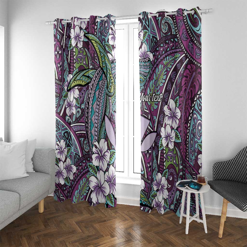 Personalised Hawaii Tribal Humpback Whale Window Curtain Poni Hibiscus Seamless Pattern LT9 With Grommets Purple - Polynesian Pride