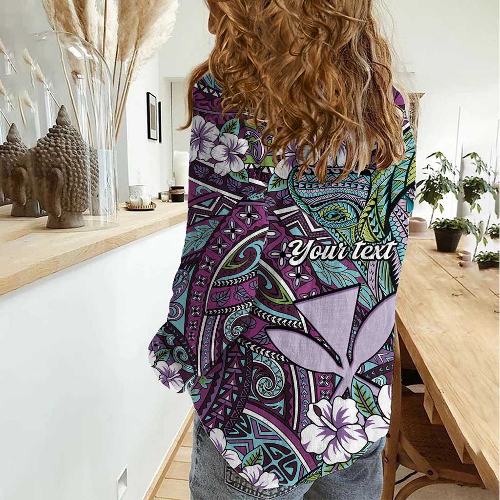 Personalised Hawaii Tribal Humpback Whale Women Casual Shirt Poni Hibiscus Seamless Pattern LT9 - Polynesian Pride