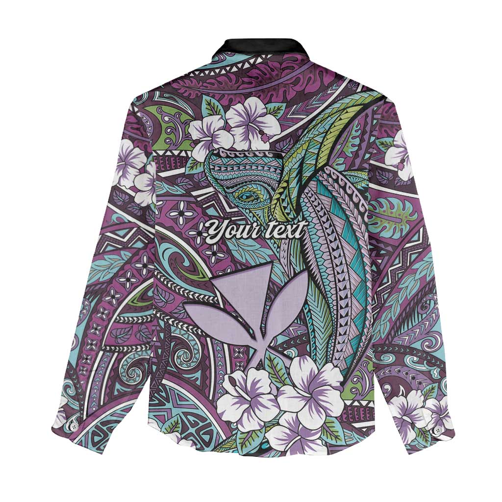 Personalised Hawaii Tribal Humpback Whale Women Casual Shirt Poni Hibiscus Seamless Pattern LT9 - Polynesian Pride