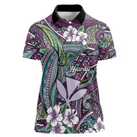Personalised Hawaii Tribal Humpback Whale Women Polo Shirt Poni Hibiscus Seamless Pattern LT9 Female Purple - Polynesian Pride