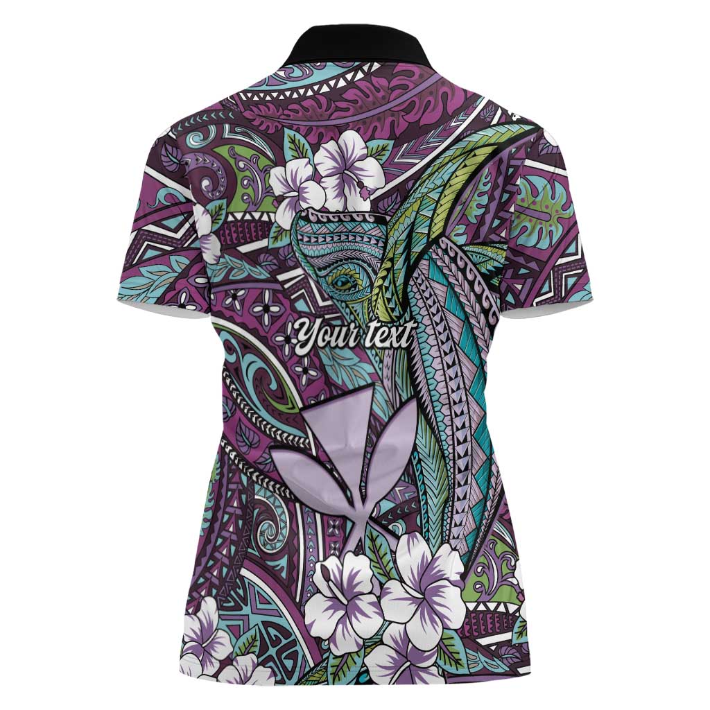 Personalised Hawaii Tribal Humpback Whale Women Polo Shirt Poni Hibiscus Seamless Pattern LT9 - Polynesian Pride