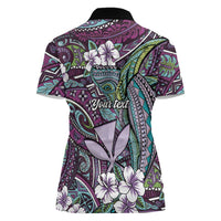 Personalised Hawaii Tribal Humpback Whale Women Polo Shirt Poni Hibiscus Seamless Pattern LT9 - Polynesian Pride