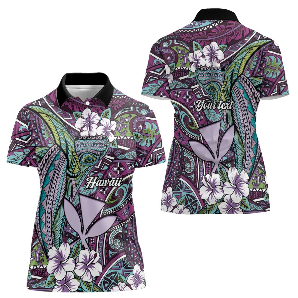 Personalised Hawaii Tribal Humpback Whale Women Polo Shirt Poni Hibiscus Seamless Pattern LT9 - Polynesian Pride