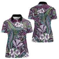 Personalised Hawaii Tribal Humpback Whale Women Polo Shirt Poni Hibiscus Seamless Pattern LT9 - Polynesian Pride