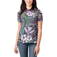 Personalised Hawaii Tribal Humpback Whale Women Polo Shirt Poni Hibiscus Seamless Pattern LT9 - Polynesian Pride