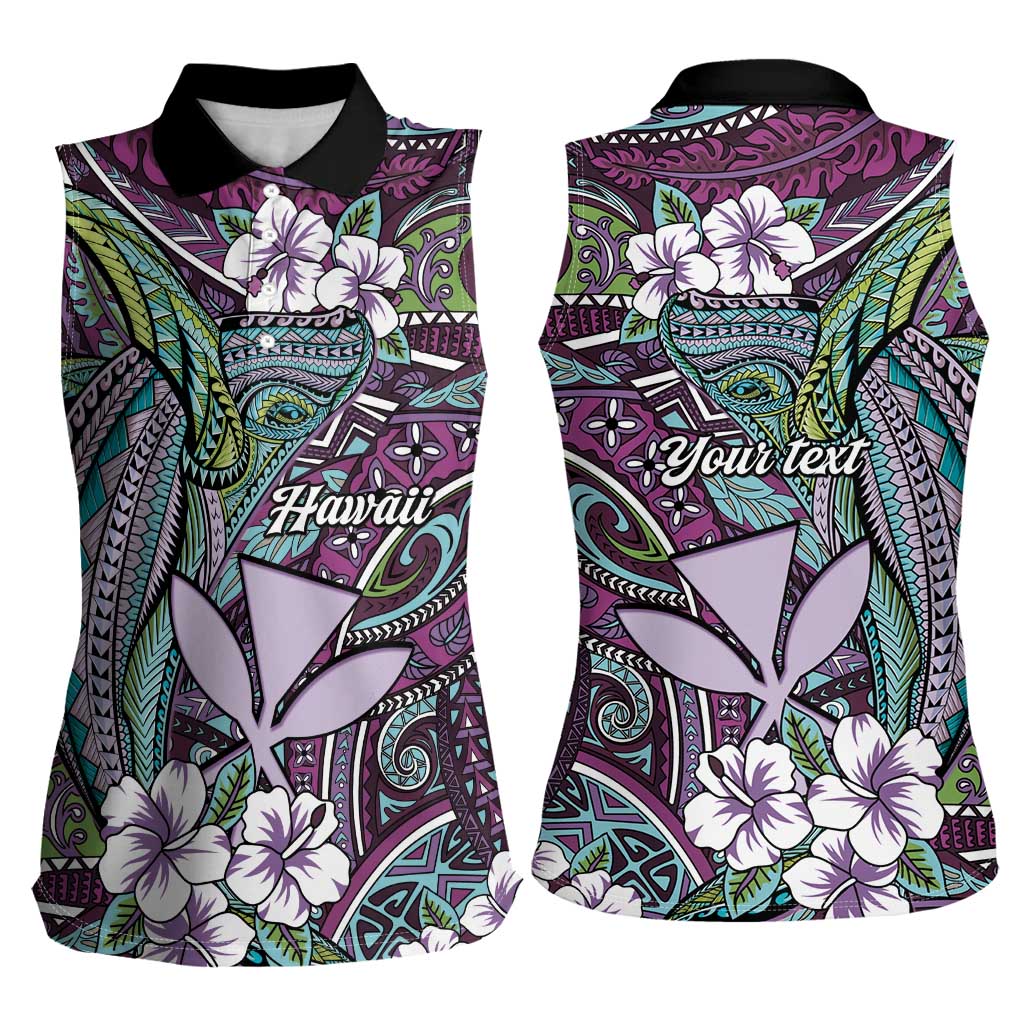 Personalised Hawaii Tribal Humpback Whale Women Sleeveless Polo Shirt Poni Hibiscus Seamless Pattern LT9 - Polynesian Pride