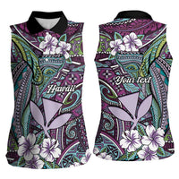 Personalised Hawaii Tribal Humpback Whale Women Sleeveless Polo Shirt Poni Hibiscus Seamless Pattern LT9 - Polynesian Pride