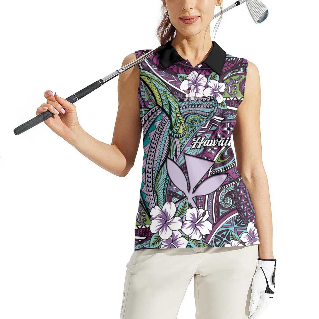 Personalised Hawaii Tribal Humpback Whale Women Sleeveless Polo Shirt Poni Hibiscus Seamless Pattern LT9 - Polynesian Pride