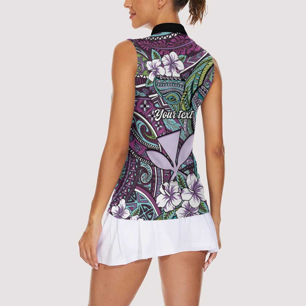 Personalised Hawaii Tribal Humpback Whale Women Sleeveless Polo Shirt Poni Hibiscus Seamless Pattern LT9 - Polynesian Pride