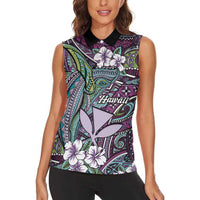 Personalised Hawaii Tribal Humpback Whale Women Sleeveless Polo Shirt Poni Hibiscus Seamless Pattern LT9 - Polynesian Pride