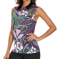 Personalised Hawaii Tribal Humpback Whale Women Sleeveless Polo Shirt Poni Hibiscus Seamless Pattern LT9 - Polynesian Pride