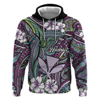 Personalised Hawaii Tribal Humpback Whale Zip Hoodie Poni Hibiscus Seamless Pattern LT9 Pullover Hoodie Purple - Polynesian Pride