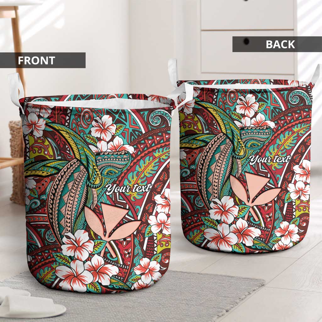 Personalised Hawaii Tribal Humpback Whale Laundry Basket Ulaula Hibiscus Seamless Pattern LT9 - Polynesian Pride