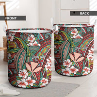 Personalised Hawaii Tribal Humpback Whale Laundry Basket Ulaula Hibiscus Seamless Pattern LT9 - Polynesian Pride