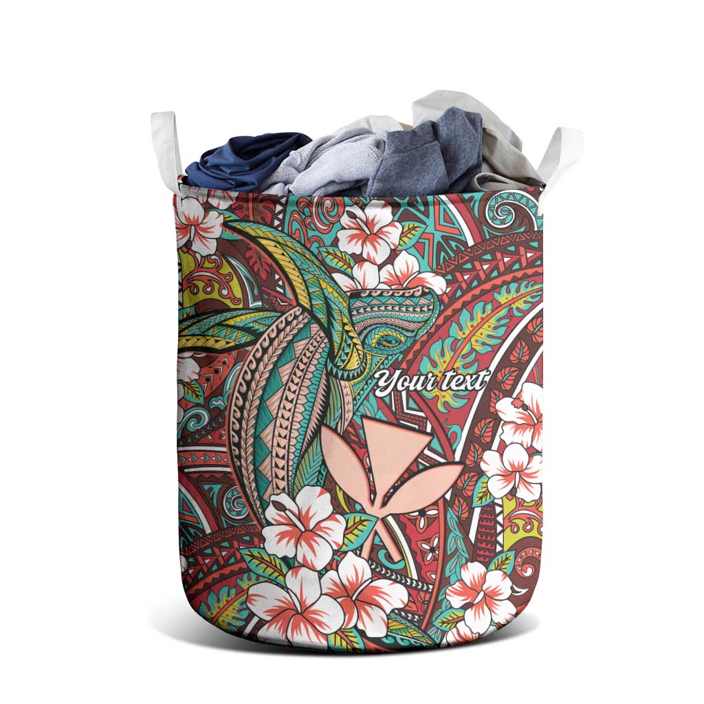 Personalised Hawaii Tribal Humpback Whale Laundry Basket Ulaula Hibiscus Seamless Pattern LT9 - Polynesian Pride