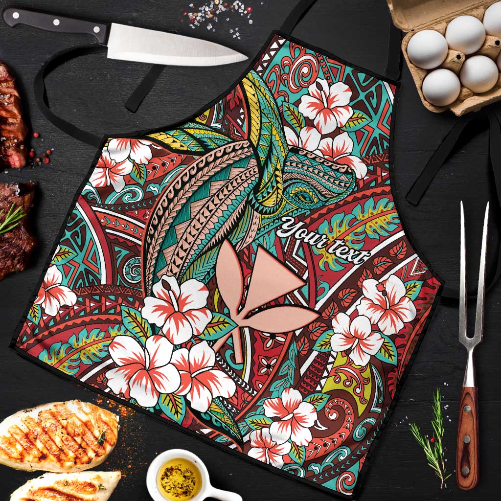 Personalised Hawaii Tribal Humpback Whale Apron Ulaula Hibiscus Seamless Pattern