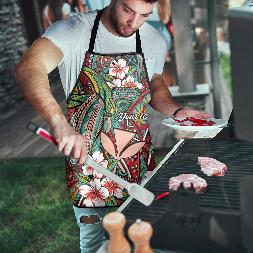 Personalised Hawaii Tribal Humpback Whale Apron Ulaula Hibiscus Seamless Pattern