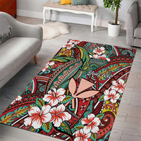 Personalised Hawaii Tribal Humpback Whale Area Rug Ulaula Hibiscus Seamless Pattern