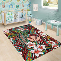 Personalised Hawaii Tribal Humpback Whale Area Rug Ulaula Hibiscus Seamless Pattern