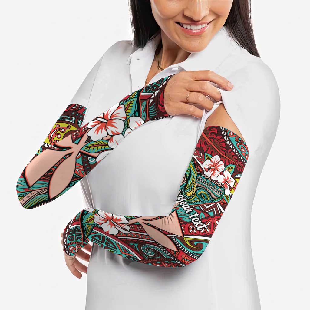 Personalised Hawaii Tribal Humpback Whale Arm Sleeves Ulaula Hibiscus Seamless Pattern LT9 - Polynesian Pride