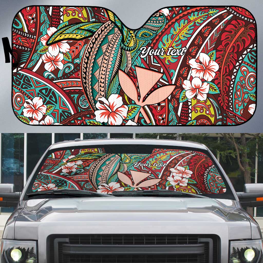 Personalised Hawaii Tribal Humpback Whale Auto Sun Shade Ulaula Hibiscus Seamless Pattern