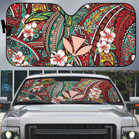 Personalised Hawaii Tribal Humpback Whale Auto Sun Shade Ulaula Hibiscus Seamless Pattern
