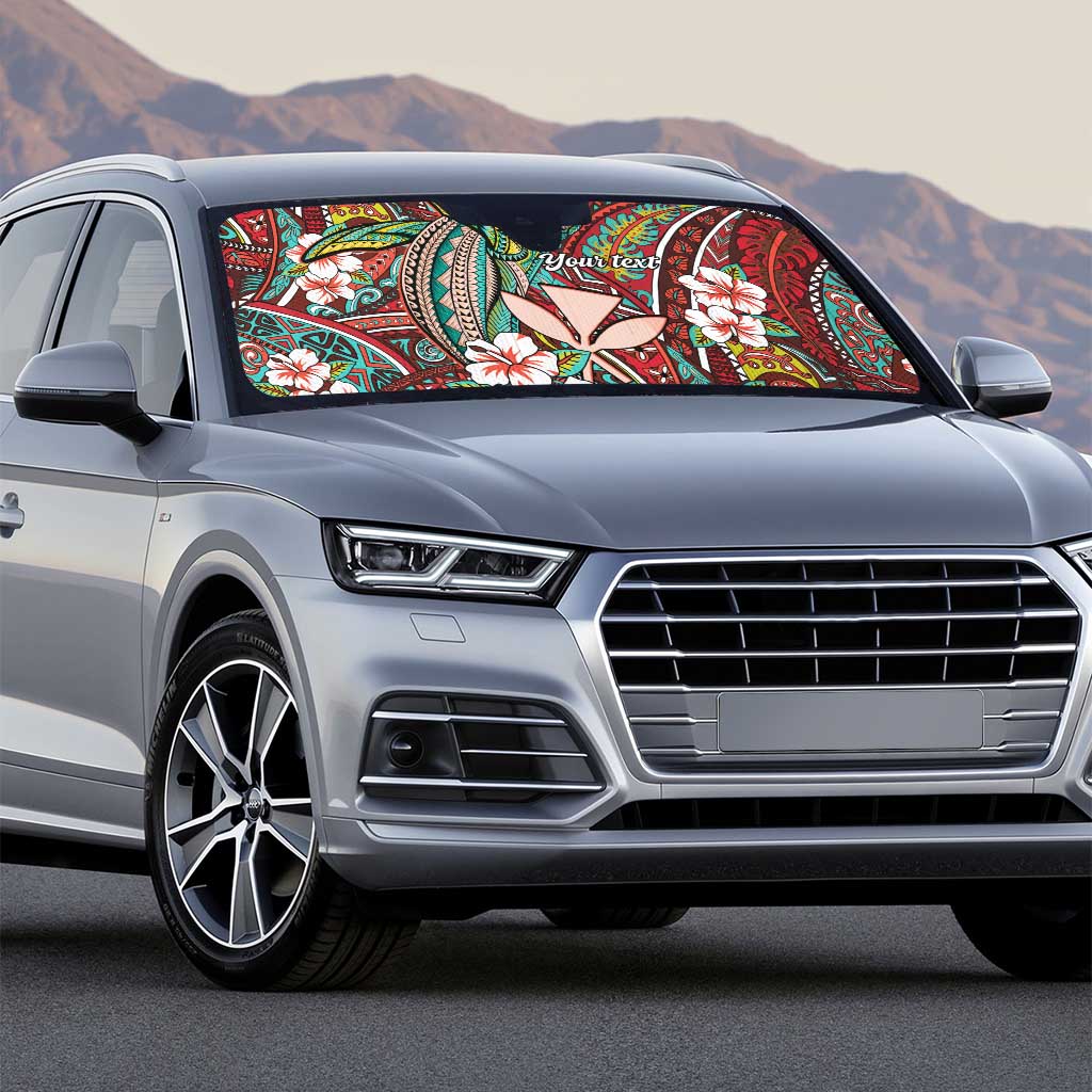 Personalised Hawaii Tribal Humpback Whale Auto Sun Shade Ulaula Hibiscus Seamless Pattern