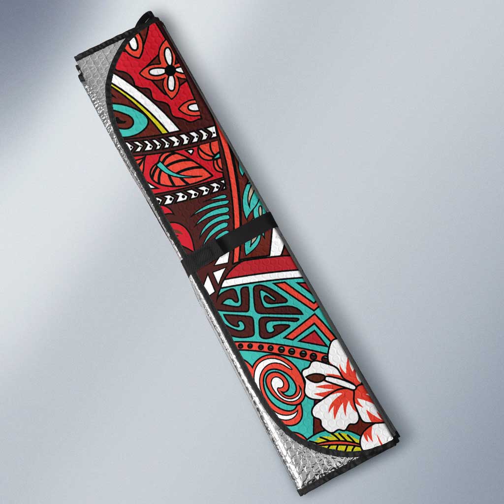 Personalised Hawaii Tribal Humpback Whale Auto Sun Shade Ulaula Hibiscus Seamless Pattern
