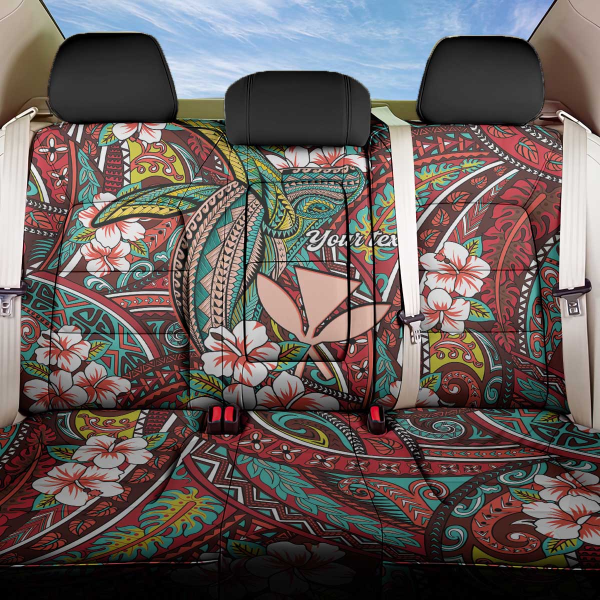 Personalised Hawaii Tribal Humpback Whale Back Car Seat Cover Ulaula Hibiscus Seamless Pattern