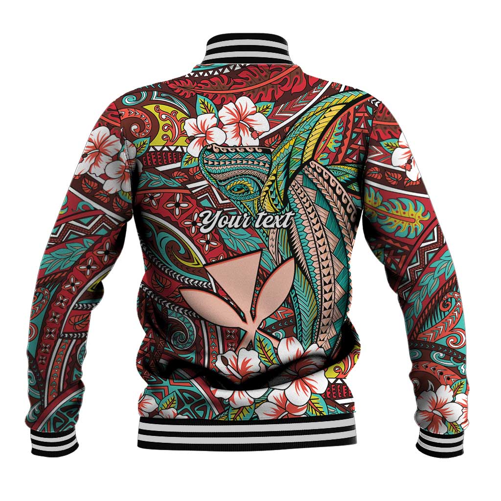 Personalised Hawaii Tribal Humpback Whale Baseball Jacket Ulaula Hibiscus Seamless Pattern LT9 - Polynesian Pride