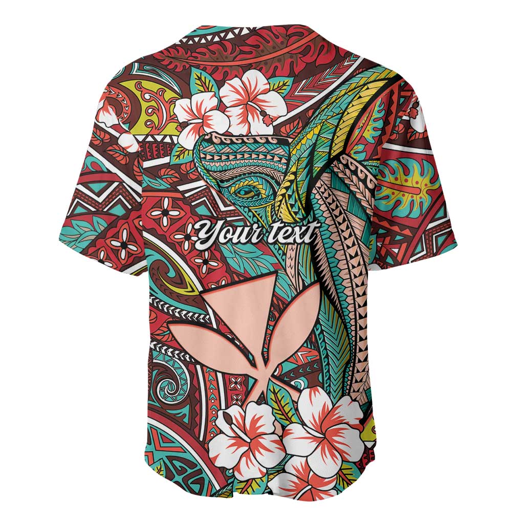 Personalised Hawaii Tribal Humpback Whale Baseball Jersey Ulaula Hibiscus Seamless Pattern LT9 - Polynesian Pride